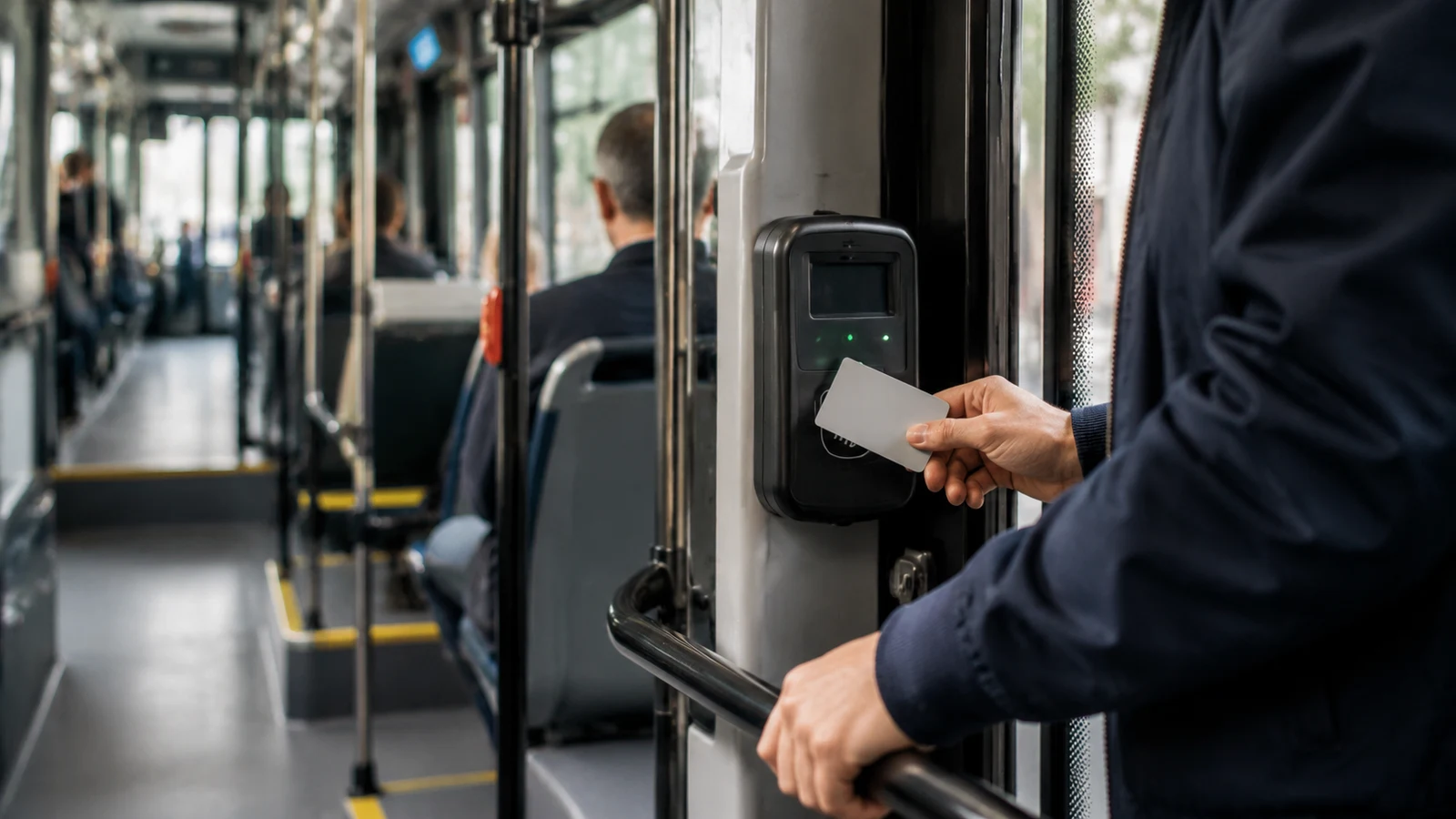 Şehir içi otobüste ulaşım kartının validatöre okutulması