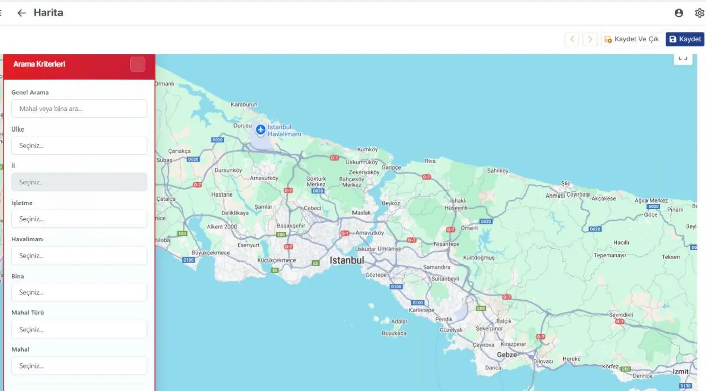 GalaksiProperty harita modülünde İstanbul genelindeki taşınmazların görüntülenmesi
