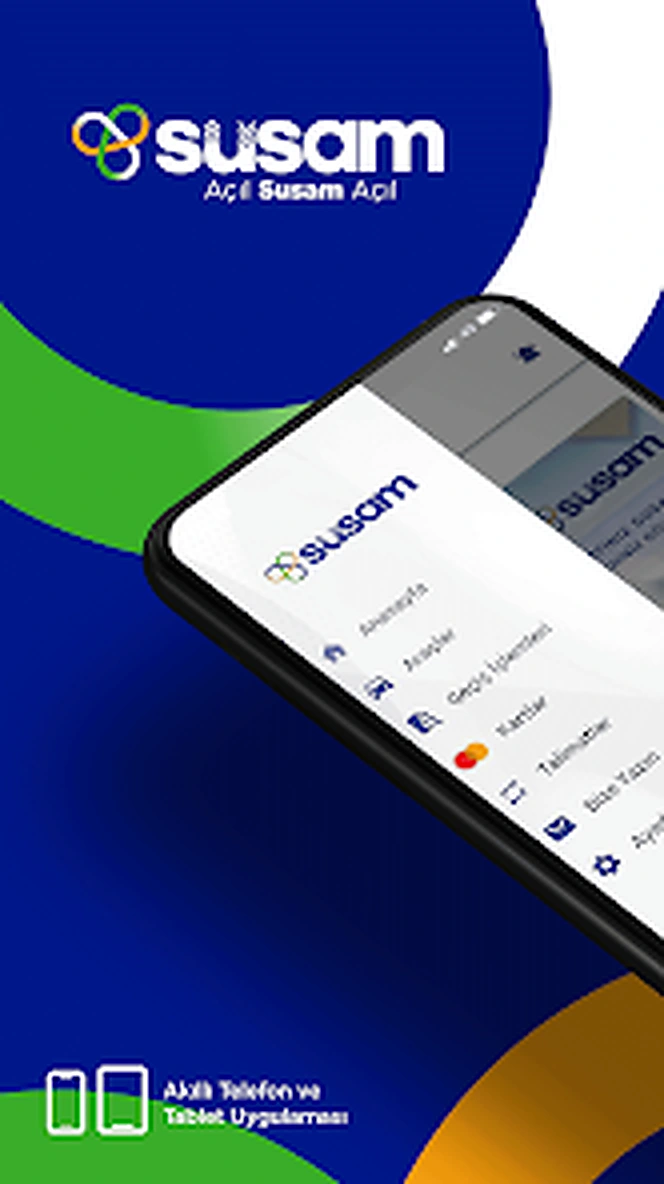 Susam mobil uygulamasının açılış ve menü ekranı